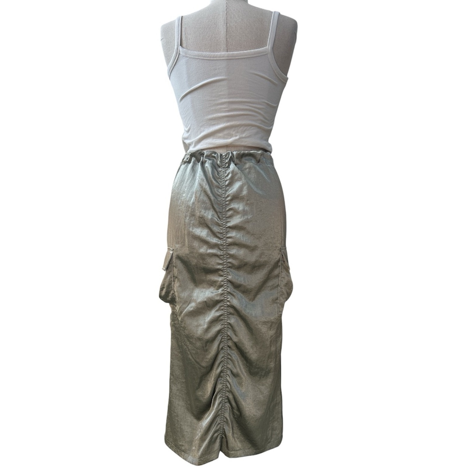The Nkc Store Bernadette Cargo Satin Skirt Silver Sager Y2k Gorpcore One Size — image 7 of 8